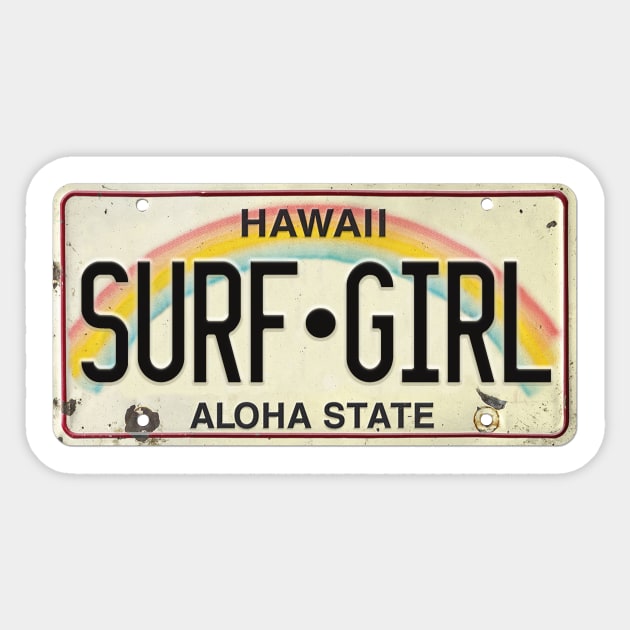 Vintage Hawaii License Plate SURF GIRL Sticker by HaleiwaNorthShoreSign